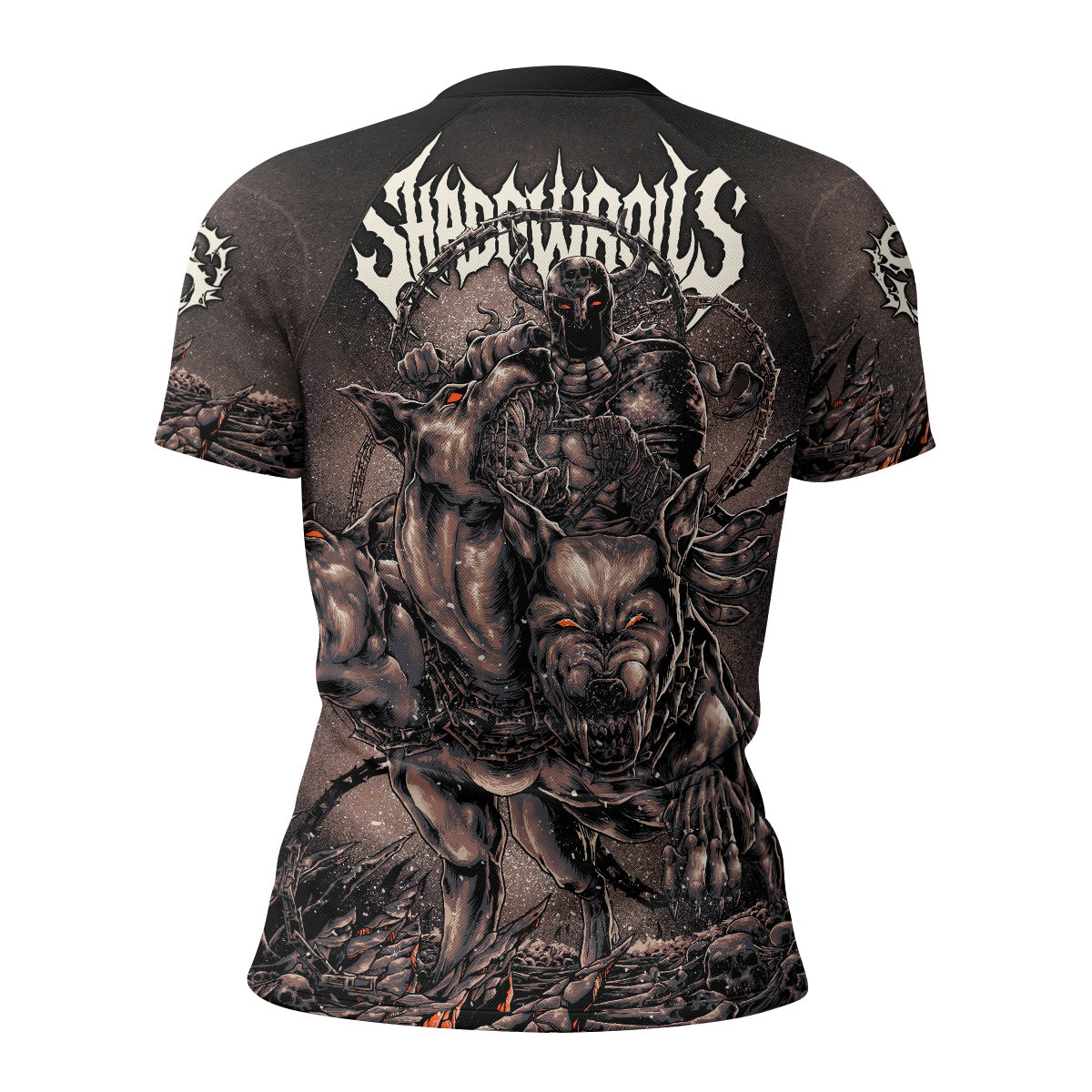 Cerberus Unleashed Women's Rash Guard Short Sleeve – back view mockup 