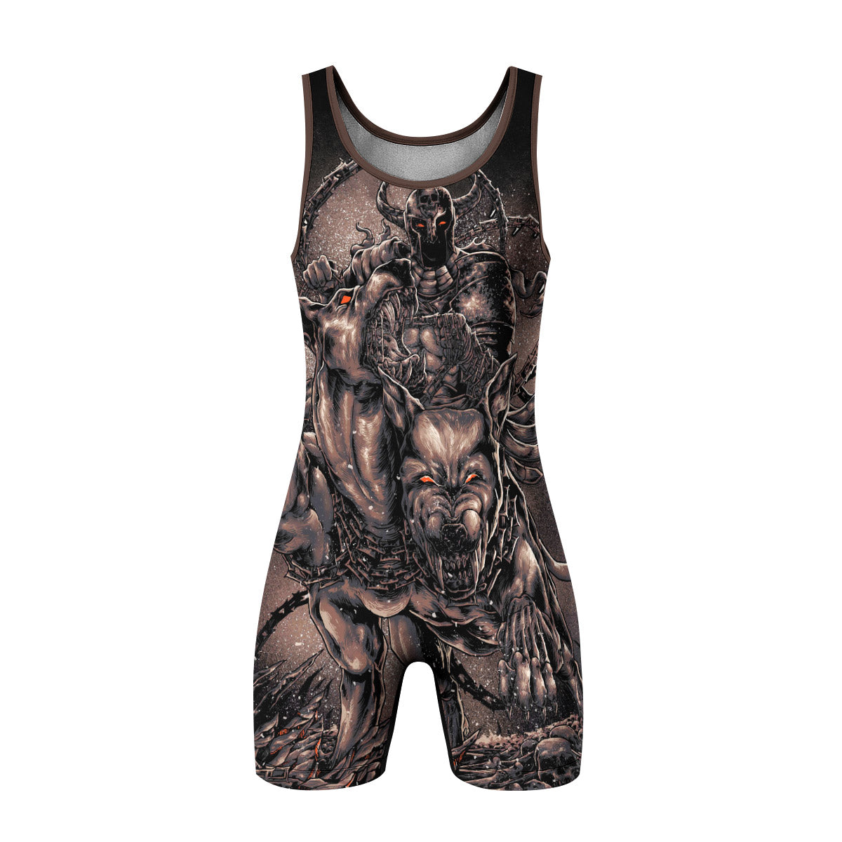 Cerberus Unleashed Wrestling Singlet – front view mockup 