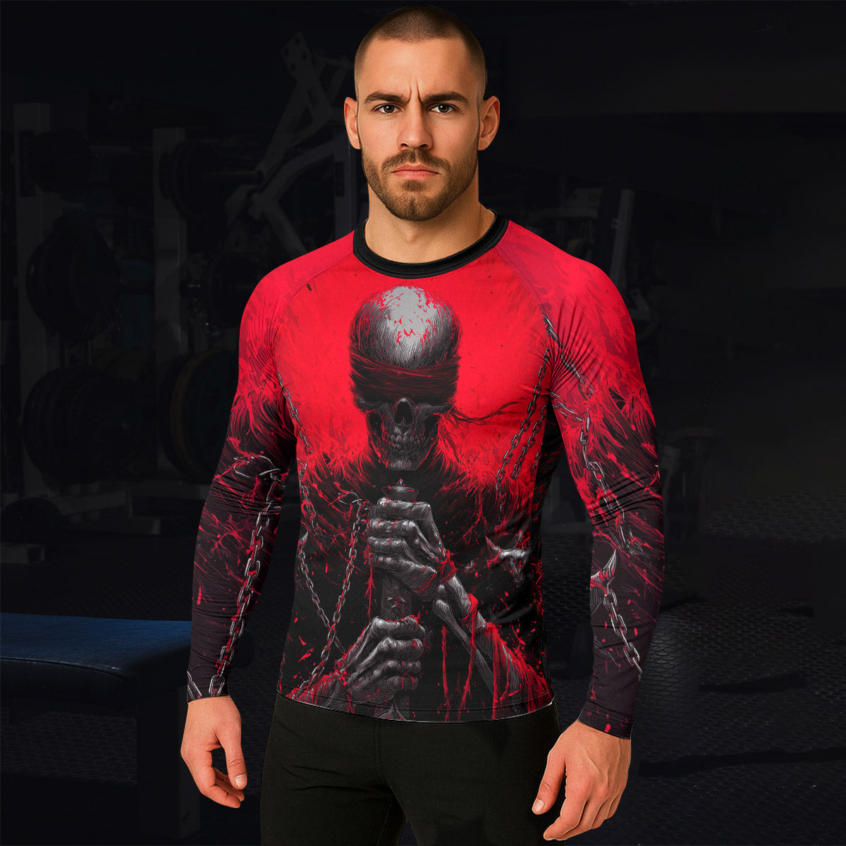 Chained Warrior Men’s Long Sleeve Rash Guard - lifestyle view