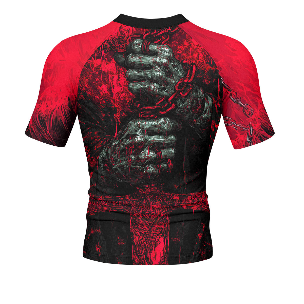 Chained Warrior Men’s Short Sleeve Rash Guard - back view mockup