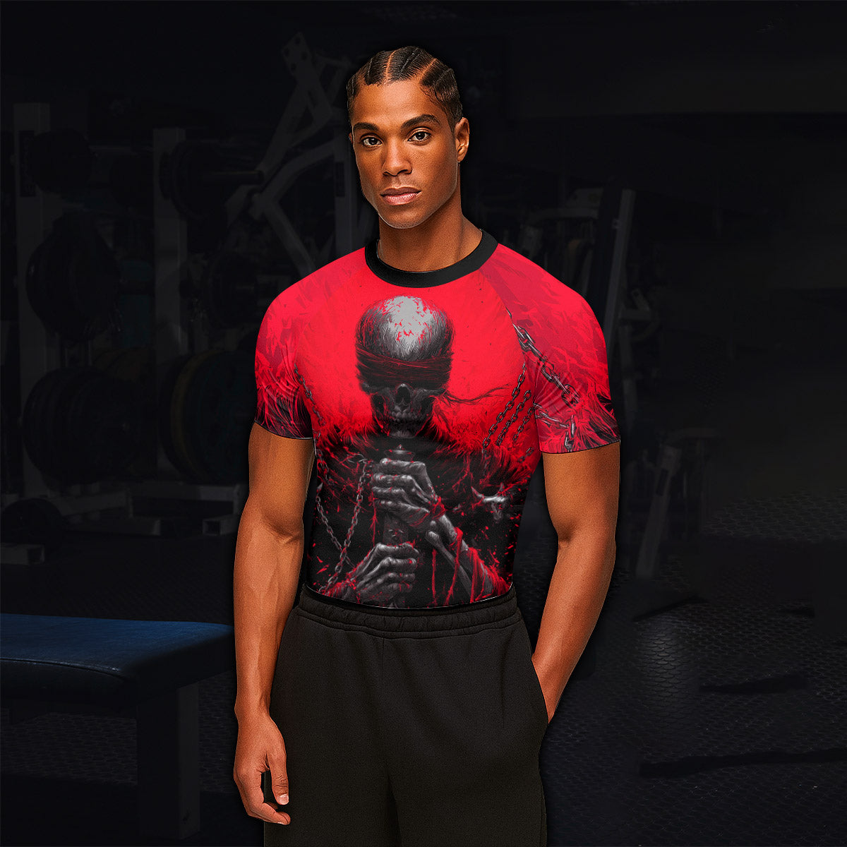 Chained Warrior Men’s Short Sleeve Rash Guard - lifestyle view