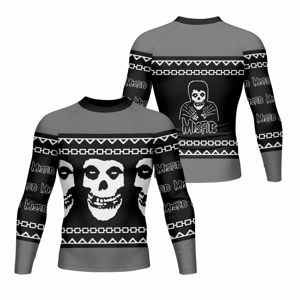 Christmas Misfits Men's Rash Guard Long Sleeve - front and back view