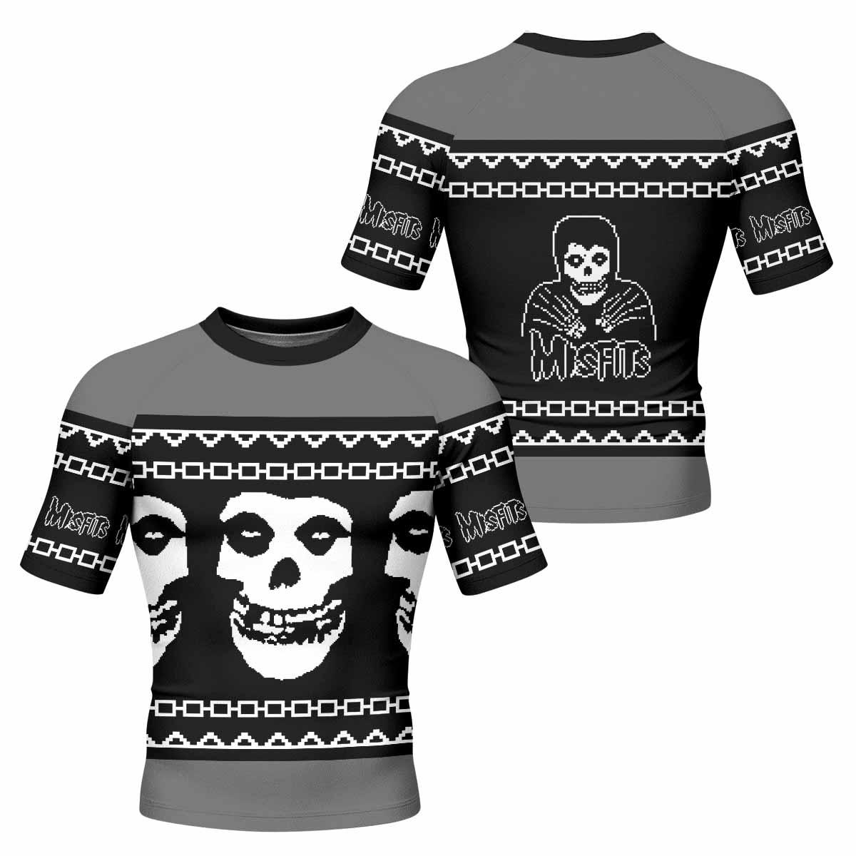 Christmas Misfits Men's Rash Guard Short Sleeve - front and back view