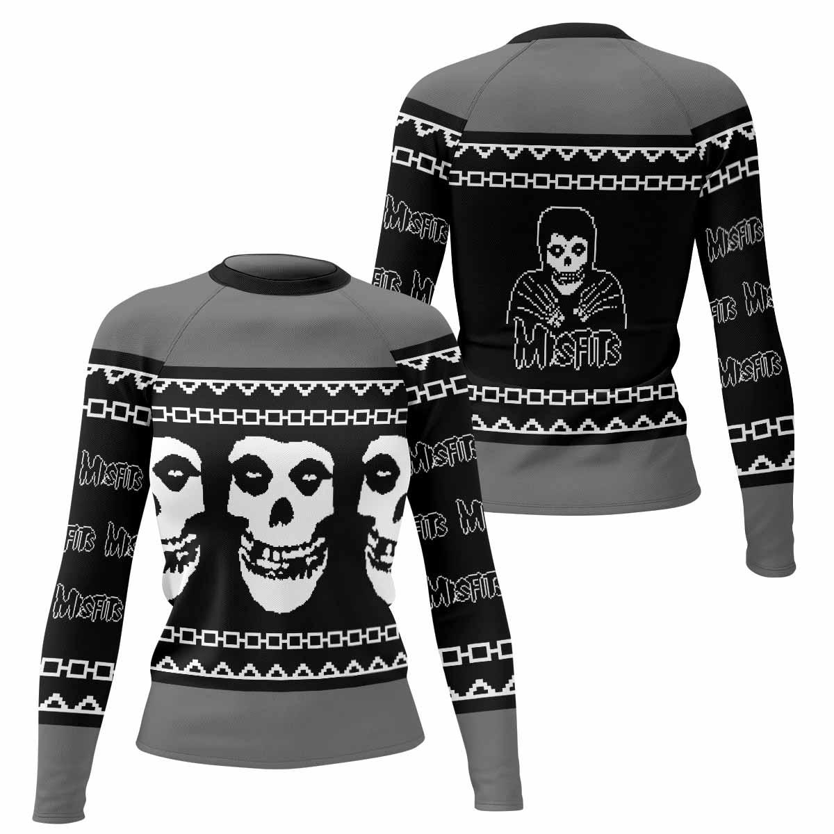 Christmas Misfits Women's Rash Guard Long Sleeve - front and back view