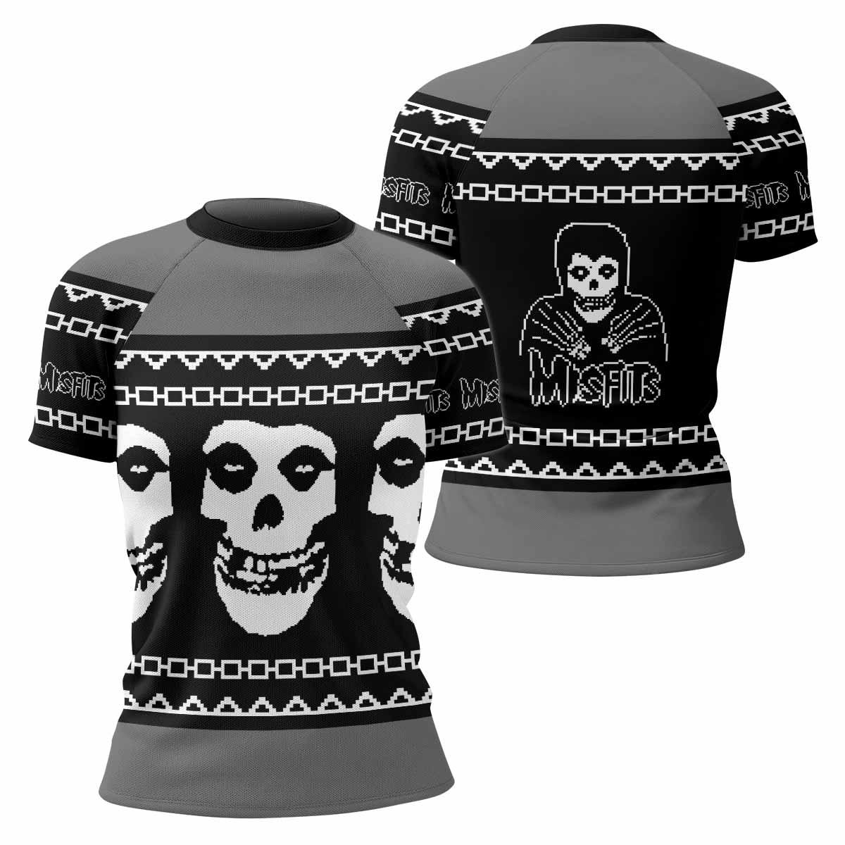 Christmas Misfits Women's Rash Guard Short Sleeve - front and back view