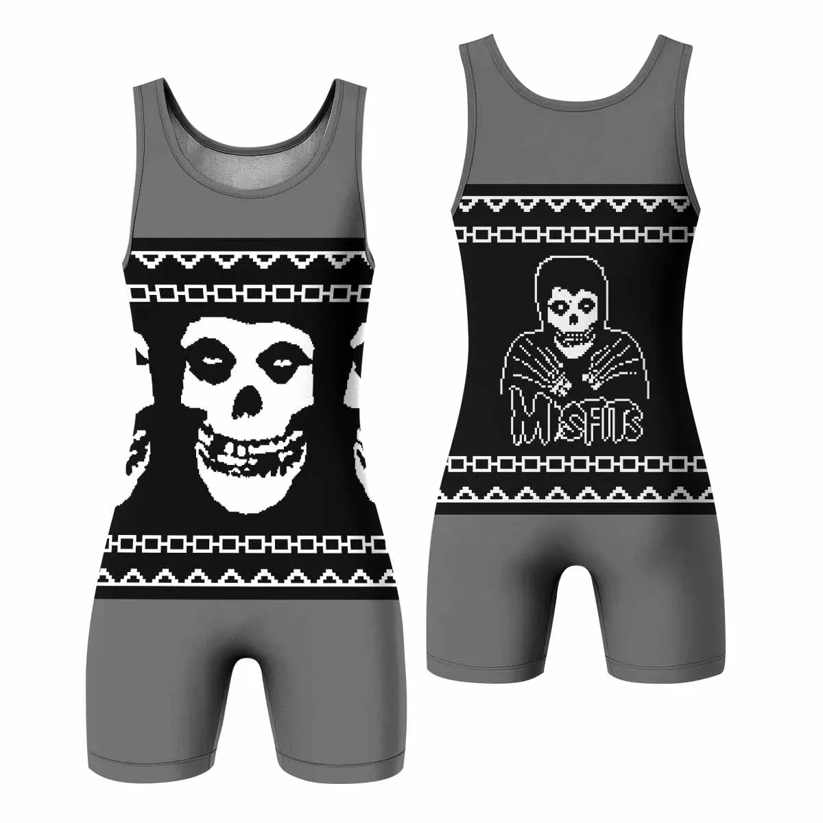 Christmas Misfits Wrestling Singlet - front and back view