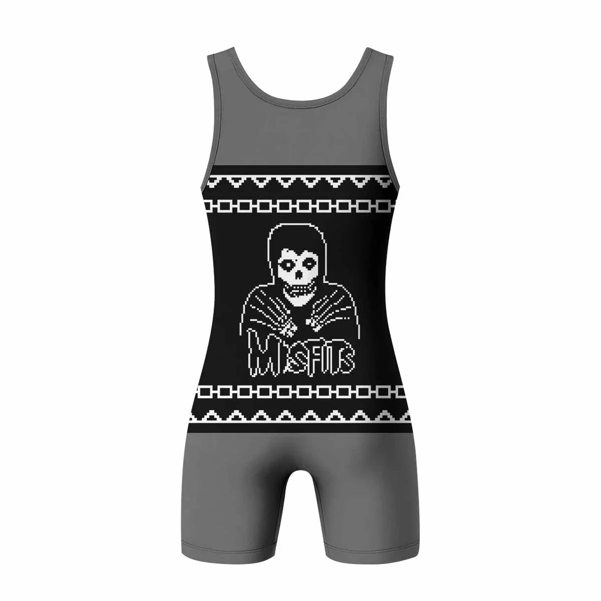 Christmas Misfits Wrestling Singlet - back view mockup