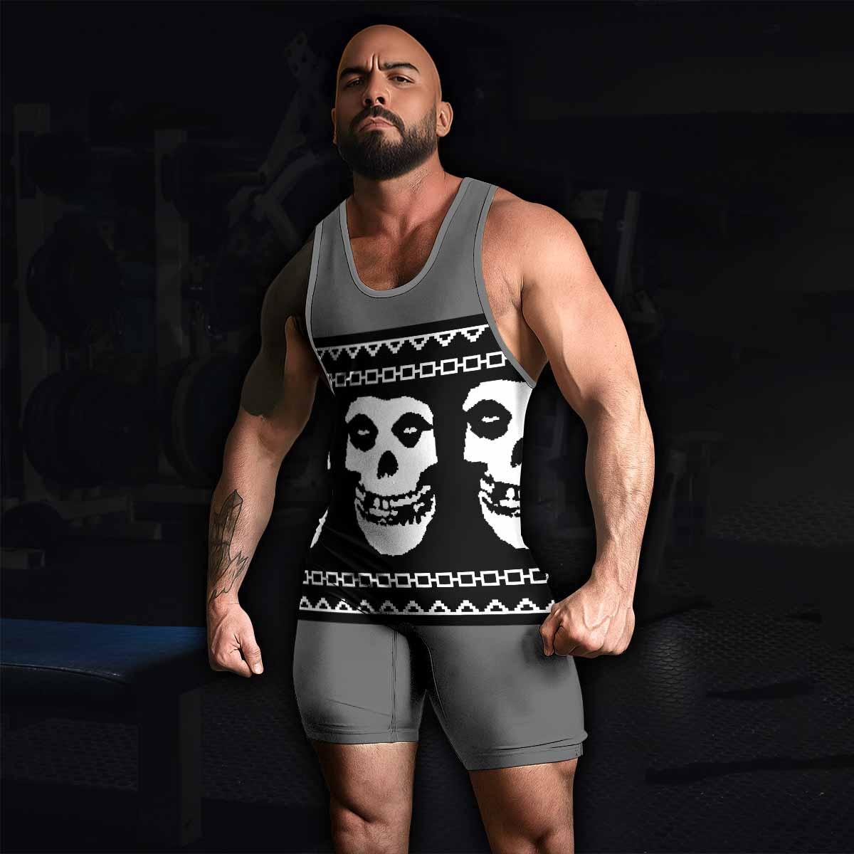 Christmas Misfits Wrestling Singlet - men's lifestyle view
