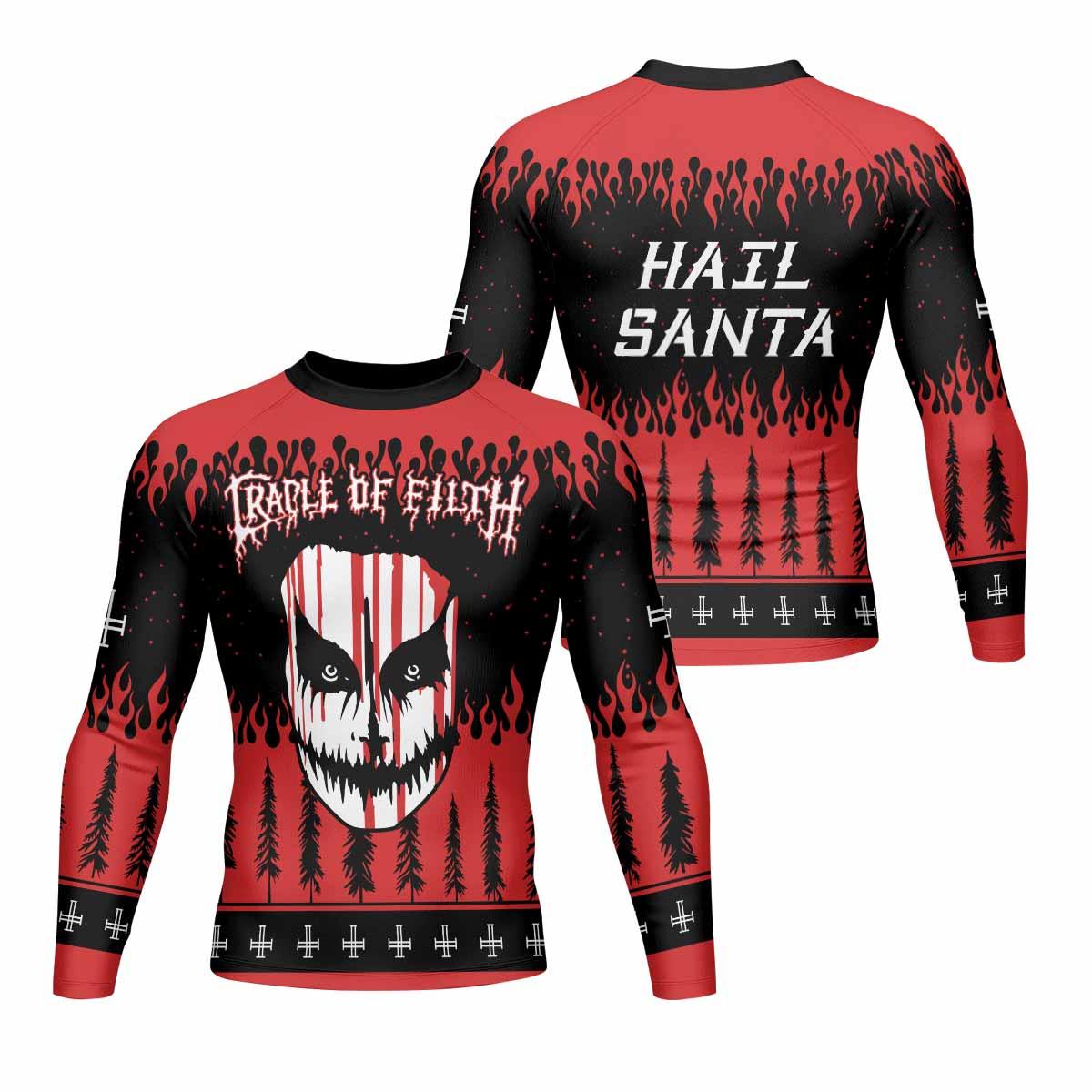 Cradle of Filth Hail Santa Men's Rash Guard Long Sleeve - front and back view