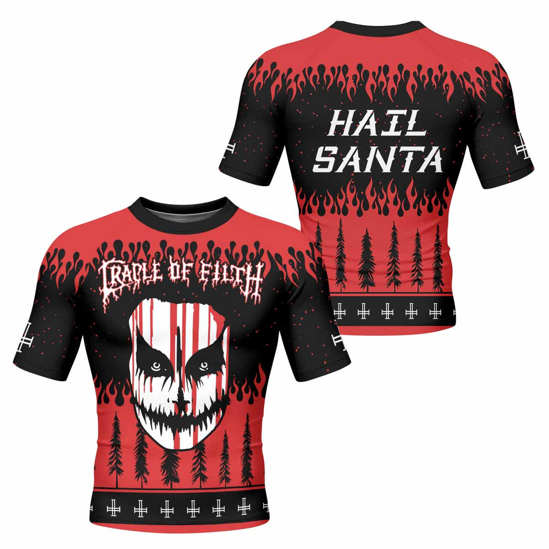 Cradle of Filth Hail Santa Men's Rash Guard Short Sleeve - front and back view
