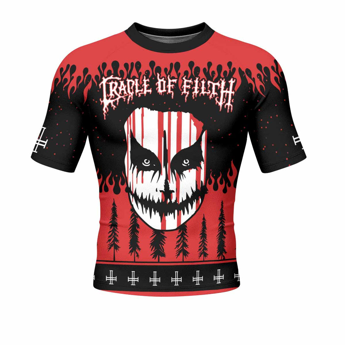Cradle of Filth Hail Santa Men's Rash Guard Short Sleeve - front and back view