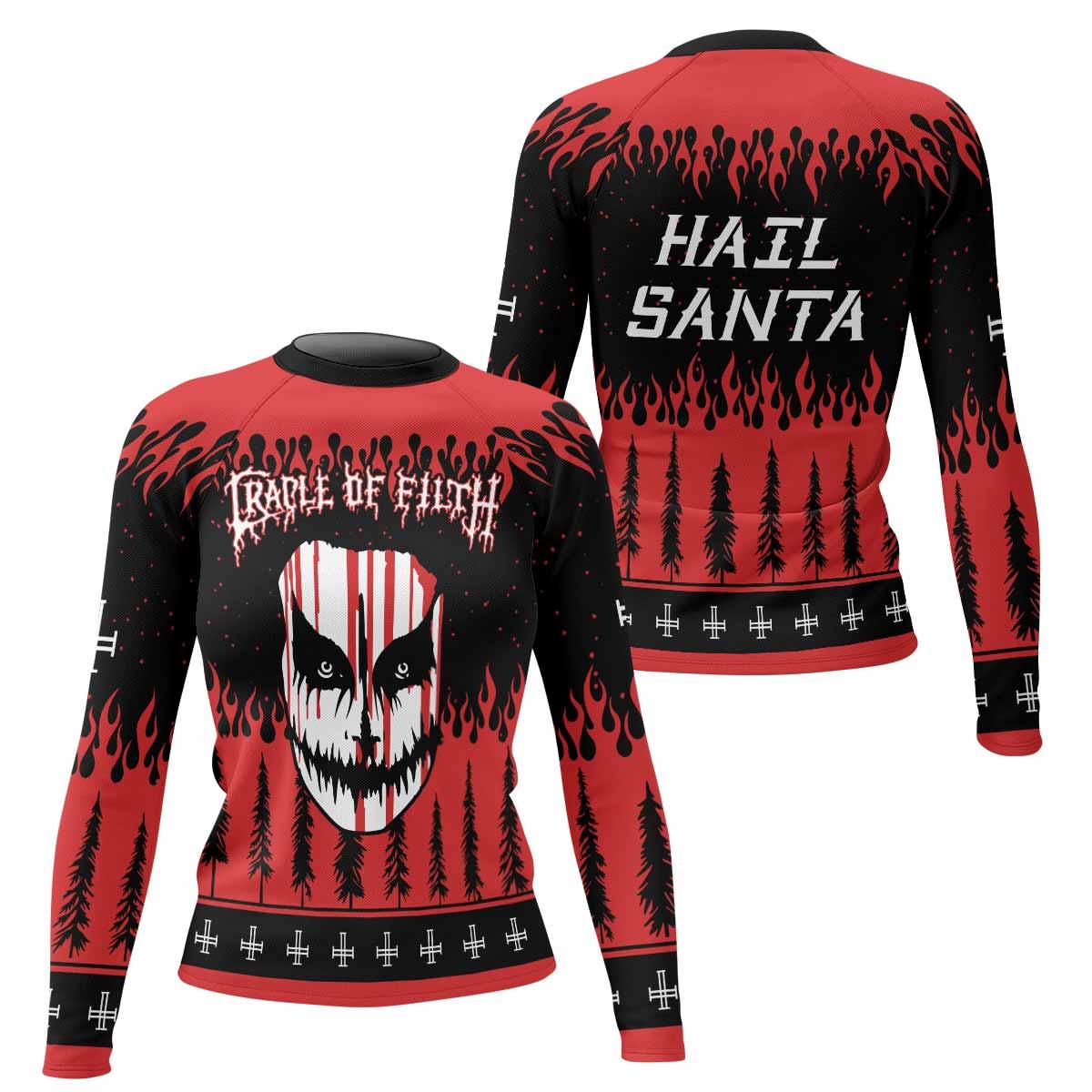 Cradle of Filth Hail Santa Women's Rash Guard Long Sleeve - front and back view