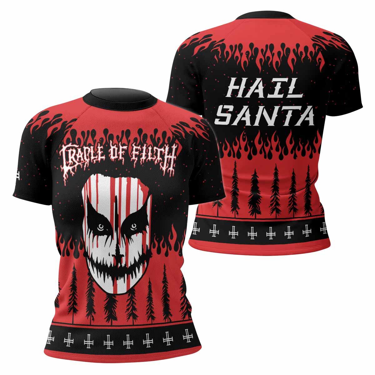 Cradle of Filth Hail Santa Women's Rash Guard Short Sleeve - front and back view