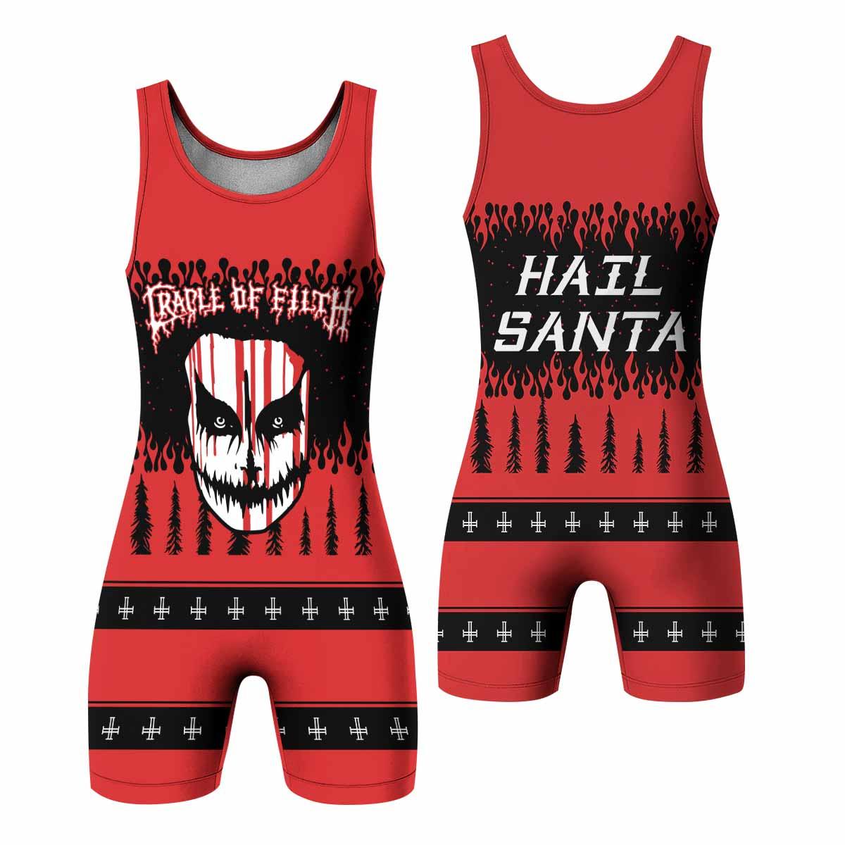 Cradle of Filth Hail Santa Wrestling Singlet - front and back view