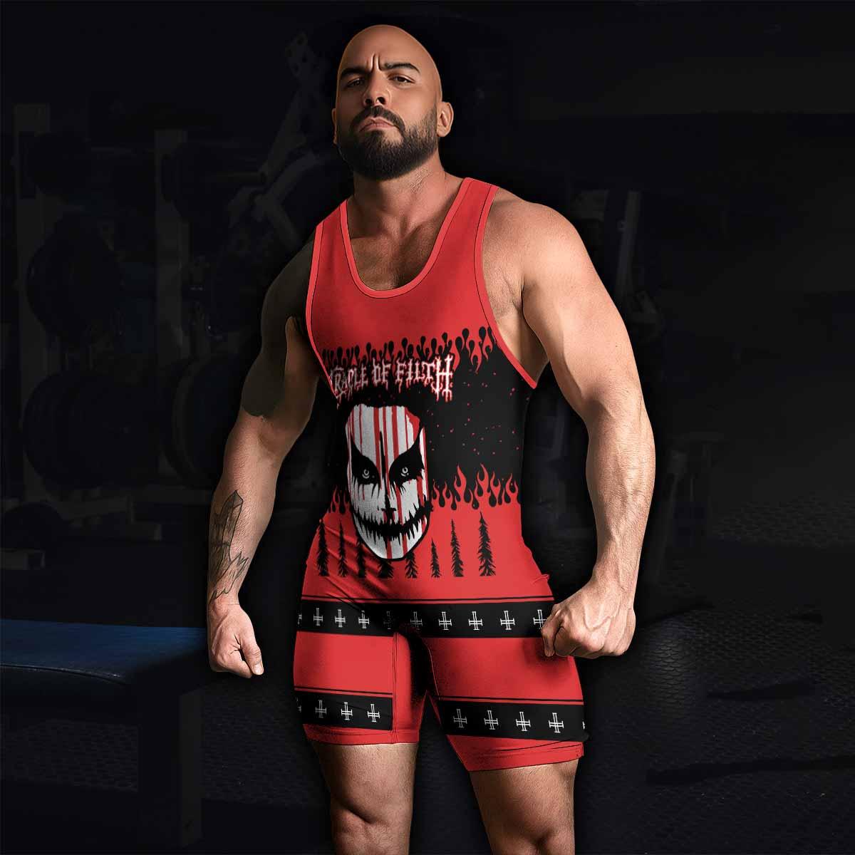 Cradle of Filth Hail Santa Wrestling Singlet - men's lifestyle view