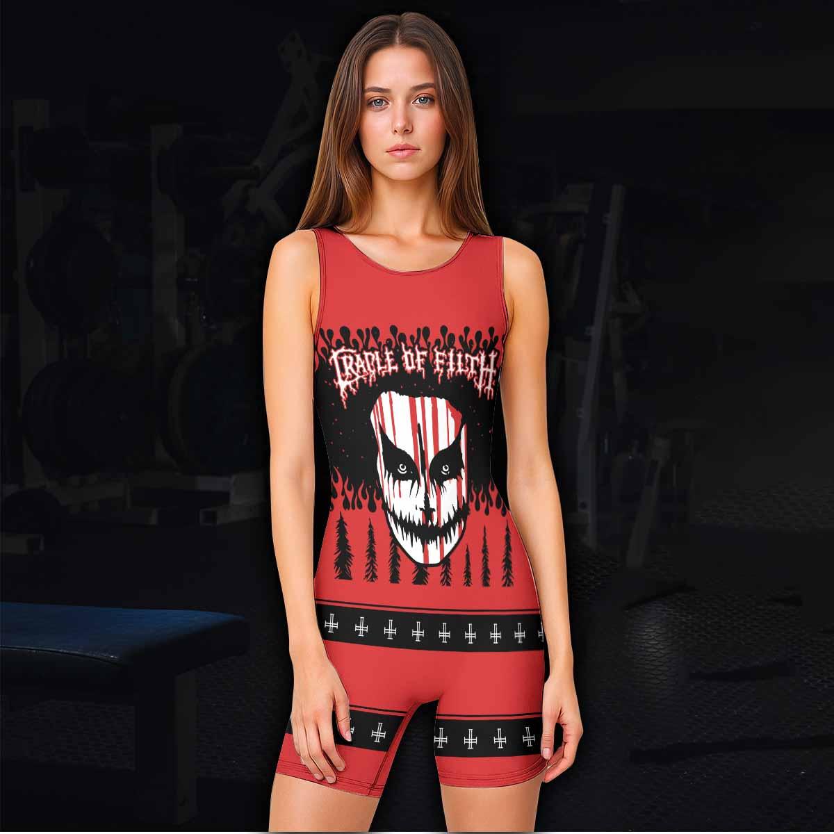 Cradle of Filth Hail Santa Wrestling Singlet - women's lifestyle view