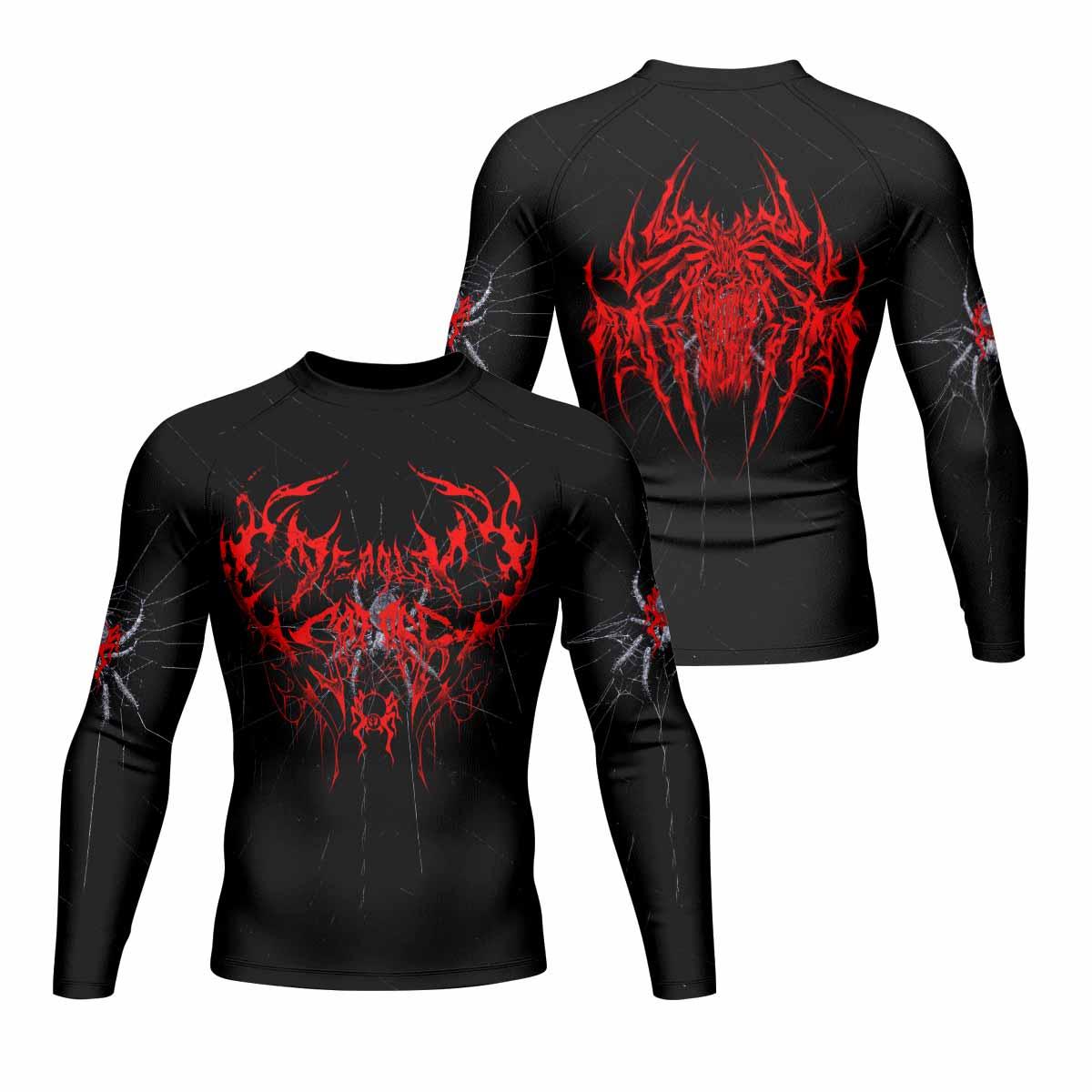 Crimson Arachnid Metal Men's Rash Guard Long Sleeve - front and back view