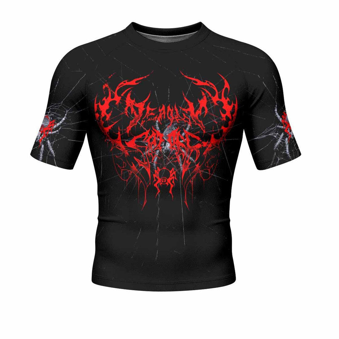 Crimson Arachnid Metal Men's Rash Guard Short Sleeve - front and back view