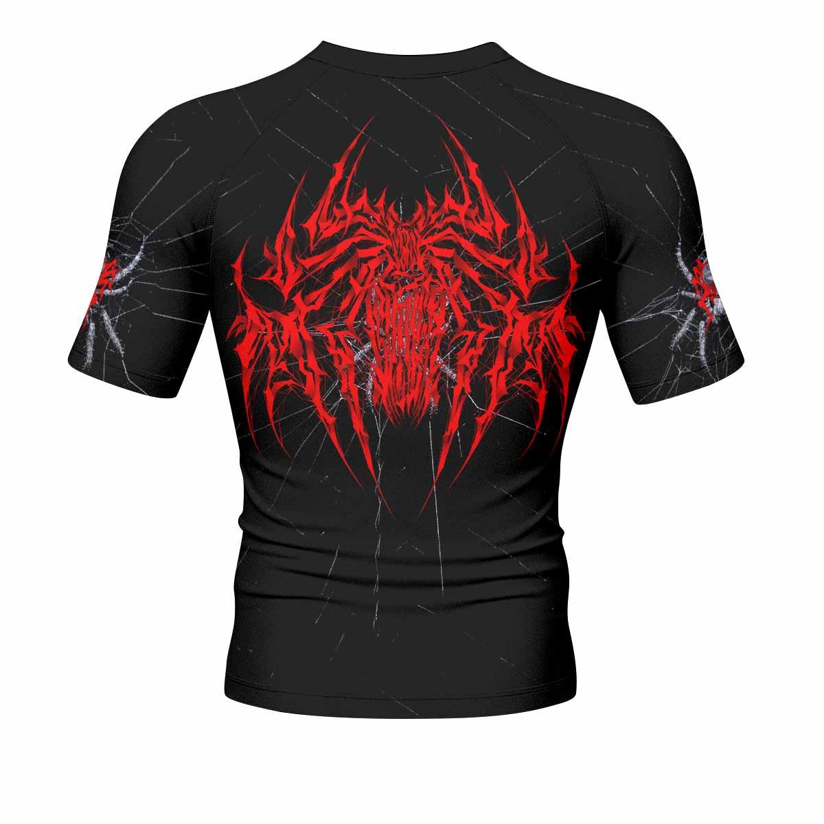 Crimson Arachnid Metal Men's Rash Guard Short Sleeve - back view mockup