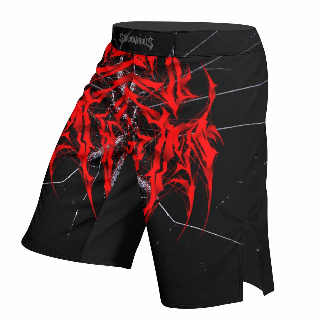 Crimson Arachnid Metal Mixed Martial Arts Shorts - right side mockup