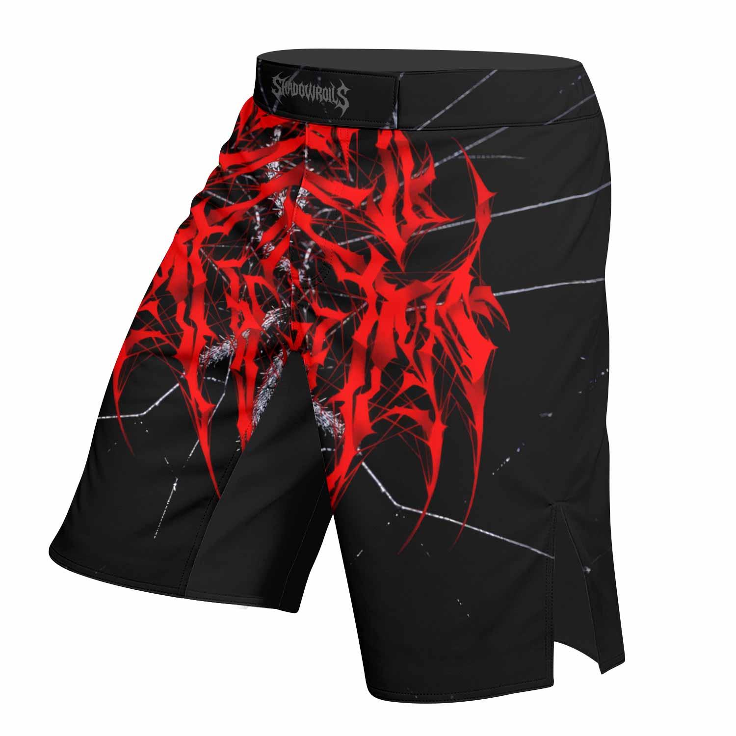 Crimson Arachnid Metal Mixed Martial Arts Shorts - left side mockup