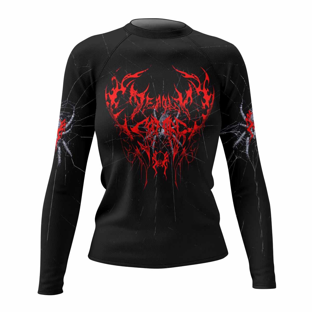 Crimson Arachnid Metal Women's Rash Guard Long Sleeve - front view mockup