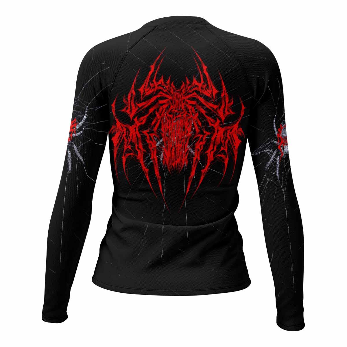 Crimson Arachnid Metal Women's Rash Guard Long Sleeve - back view mockup
