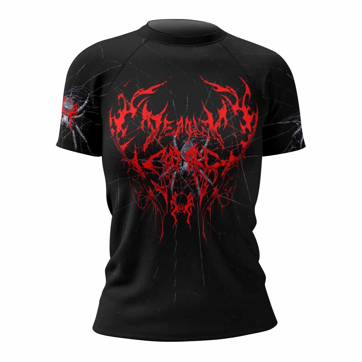 Crimson Arachnid Metal Women's Rash Guard Short Sleeve - front view mockup