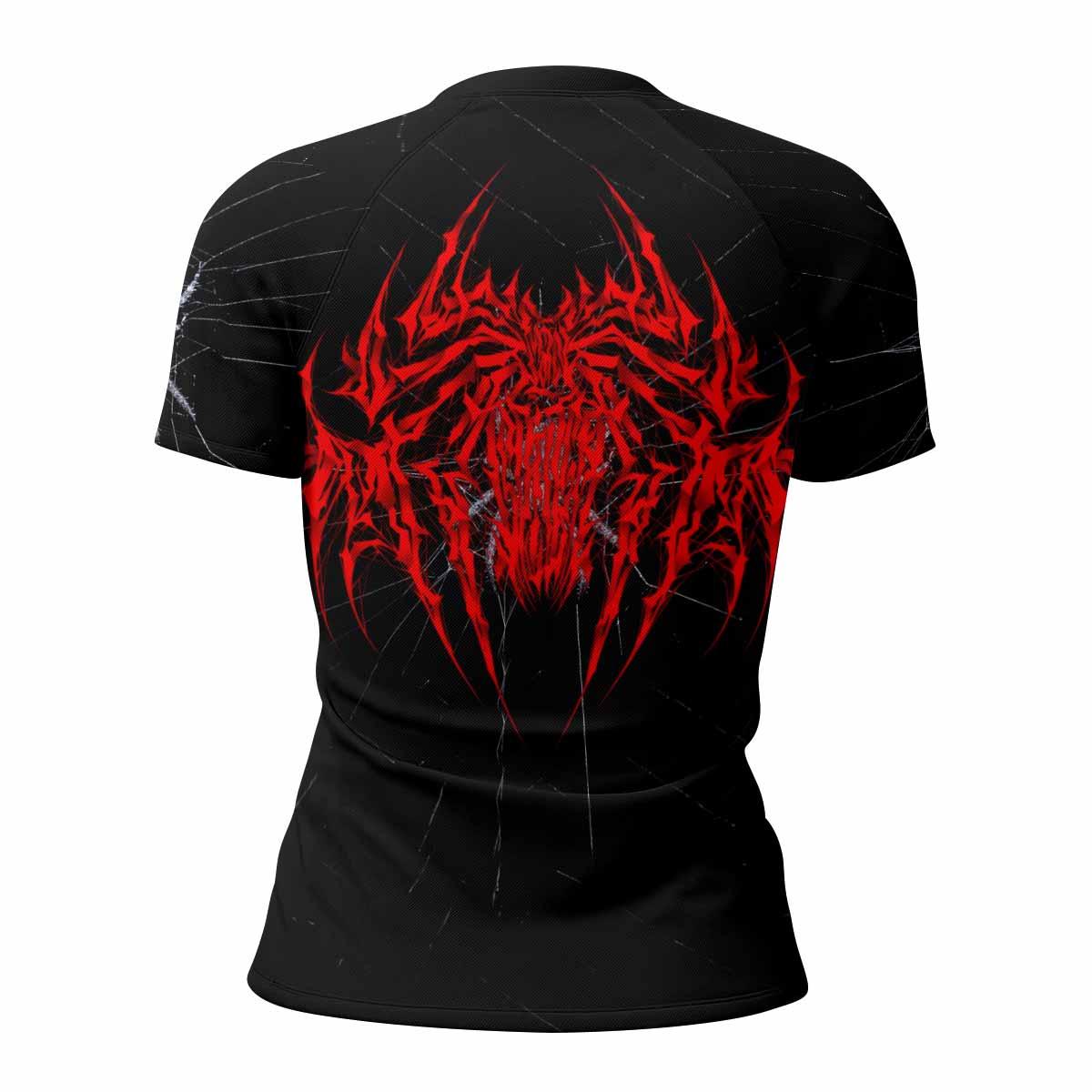 Crimson Arachnid Metal Women's Rash Guard Short Sleeve - back view mockup