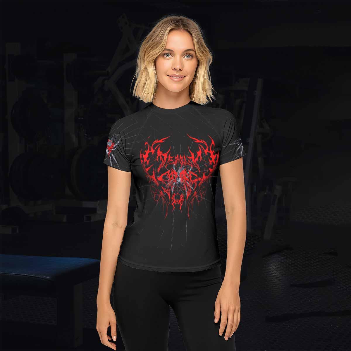 Crimson Arachnid Metal Women's Rash Guard Short Sleeve - lifestyle view