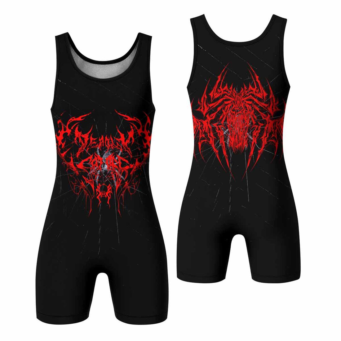 Crimson Arachnid Metal Wrestling Singlet - front and back view