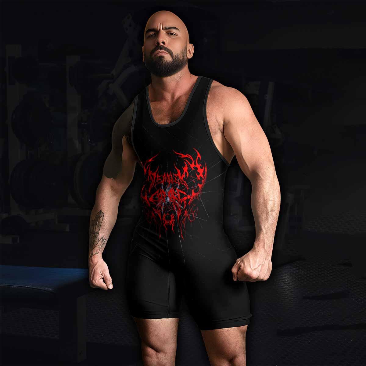 Crimson Arachnid Metal Wrestling Singlet - men's lifestyle view