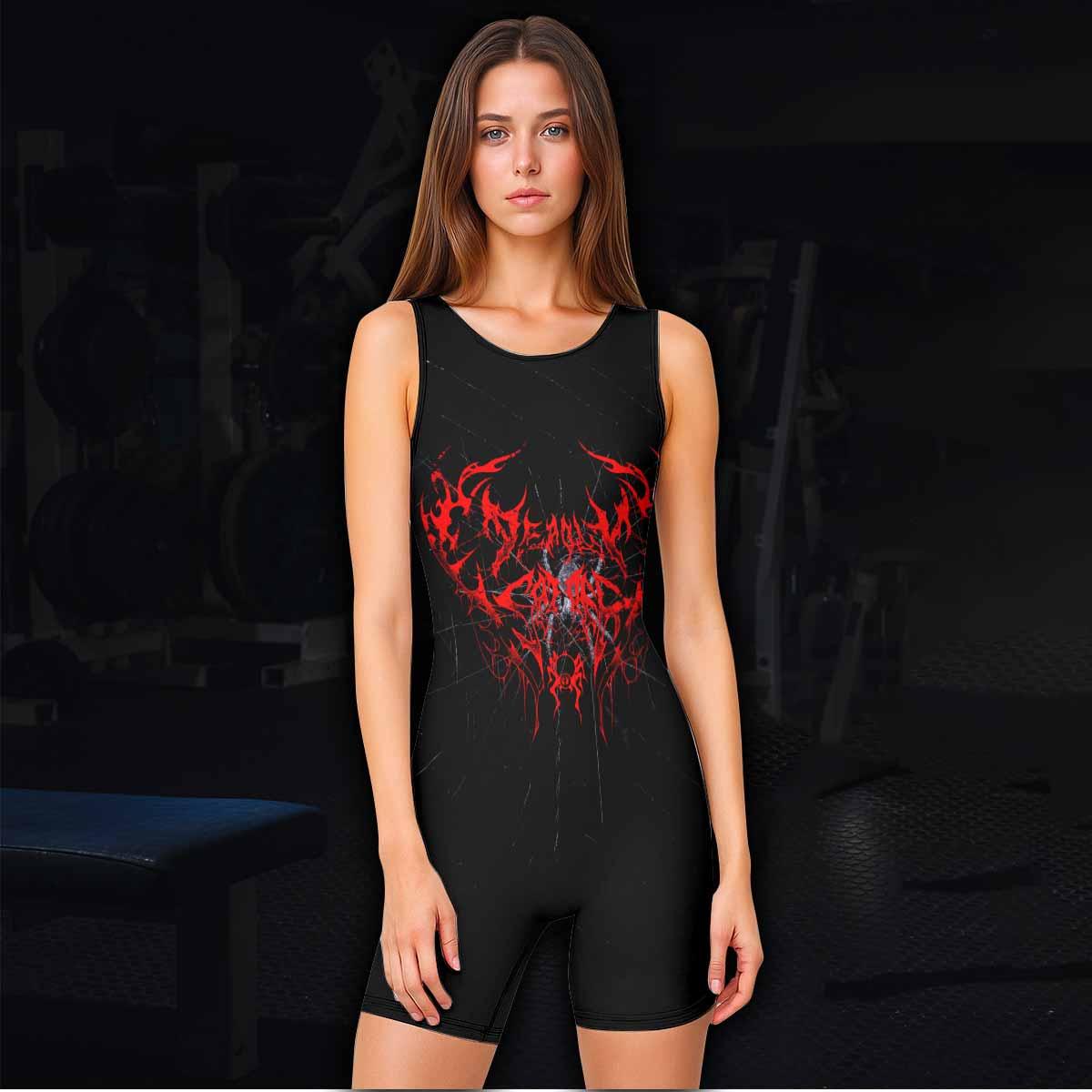 Crimson Arachnid Metal Wrestling Singlet - women's lifestyle view