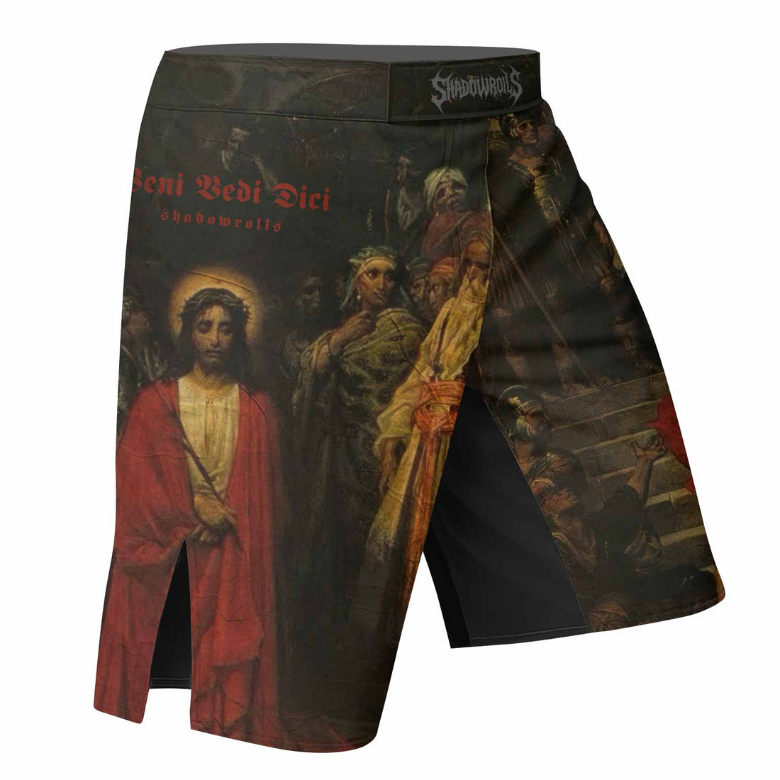Crimson Messiah Fight Shorts - right side mockup