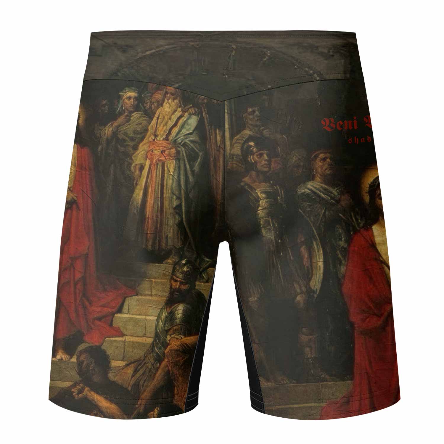 Crimson Messiah Fight Shorts - back view mockup