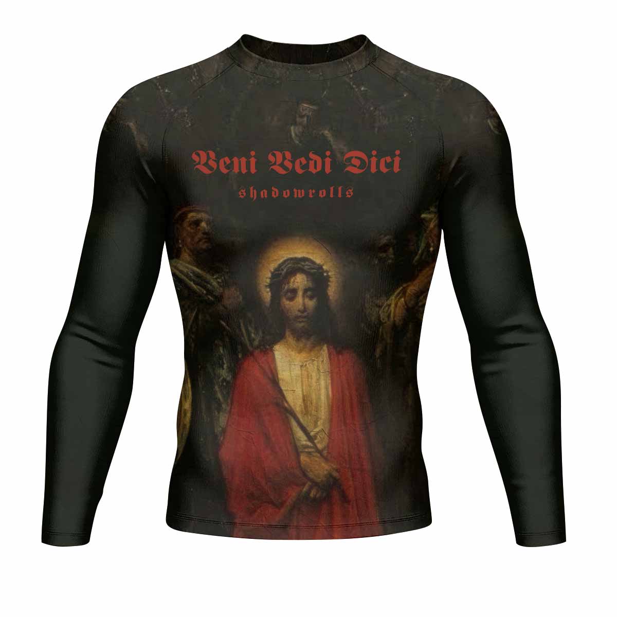 Crimson Messiah Men's Rash Guard Long Sleeve - front view mockup 