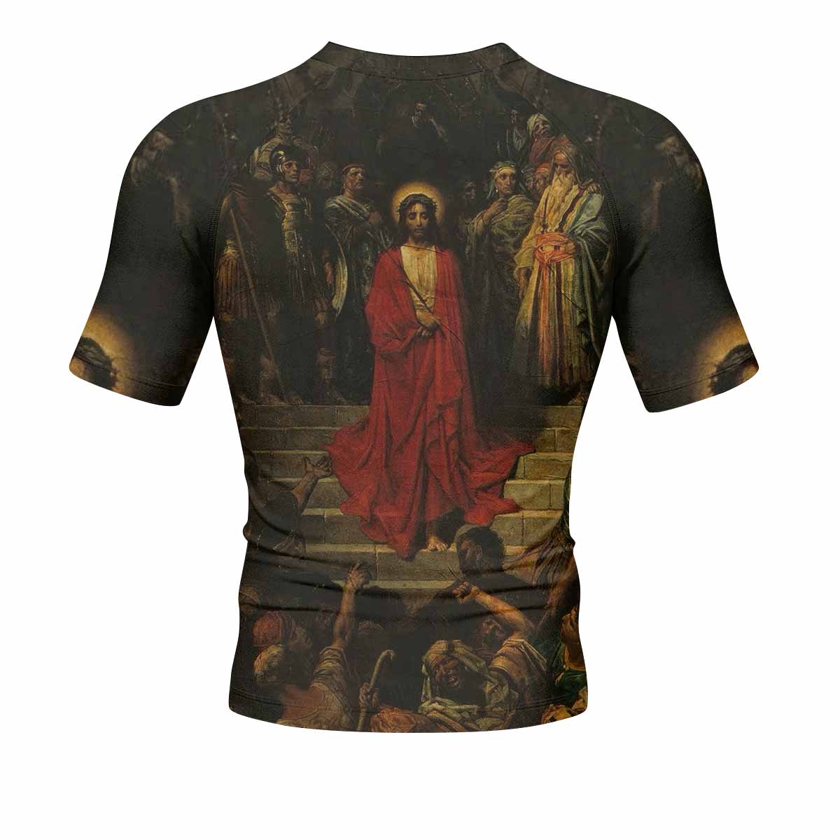 Crimson Messiah Men's Rash Guard Short Sleeve - back view mockup 