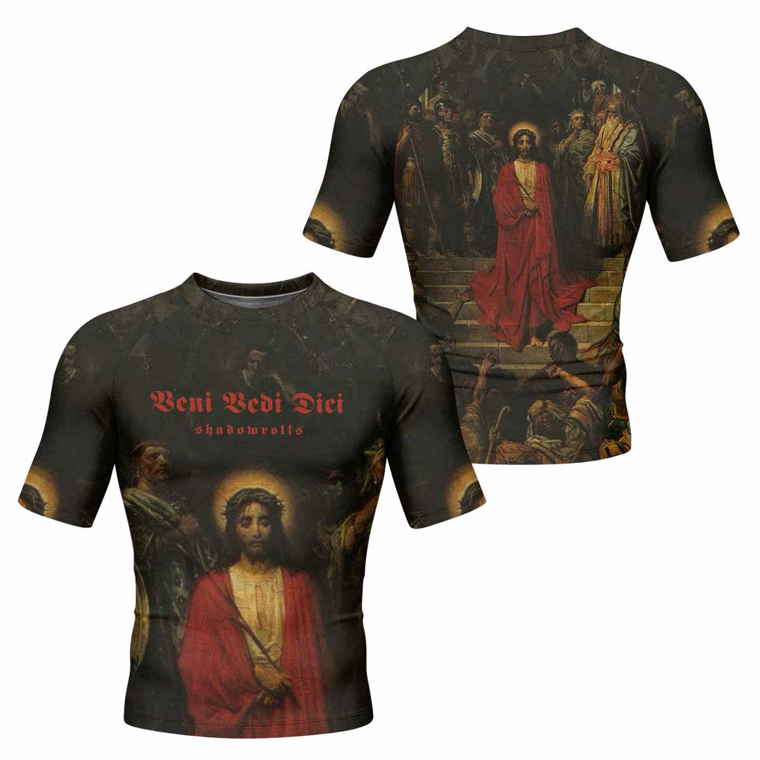 Crimson Messiah Men's Rash Guard Short Sleeve - front and back view