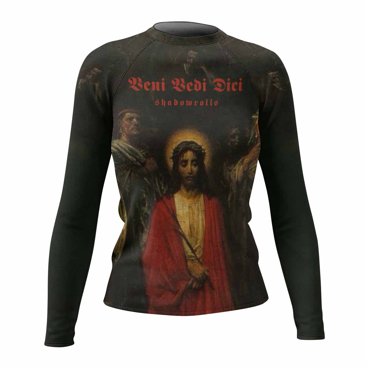 Crimson Messiah Women's Rash Guard Long Sleeve - front view mockup 