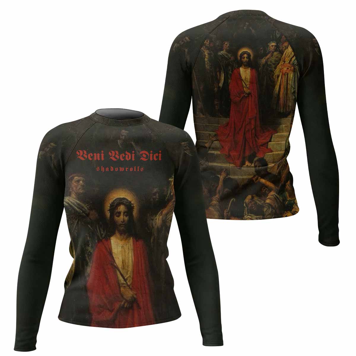 Crimson Messiah Women's Rash Guard Long Sleeve - front and back view