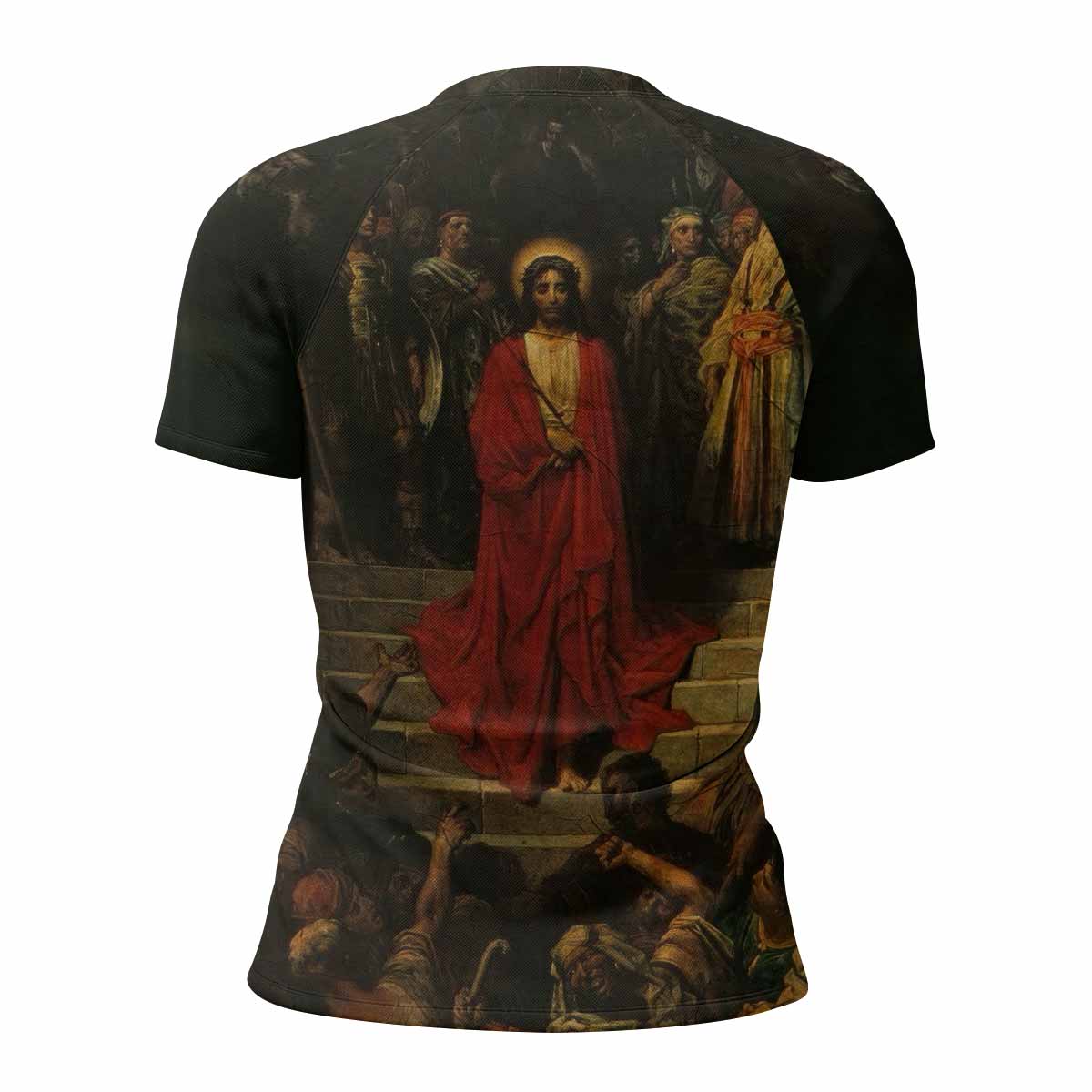 Crimson Messiah Women's Rash Guard Short Sleeve - back view mockup 