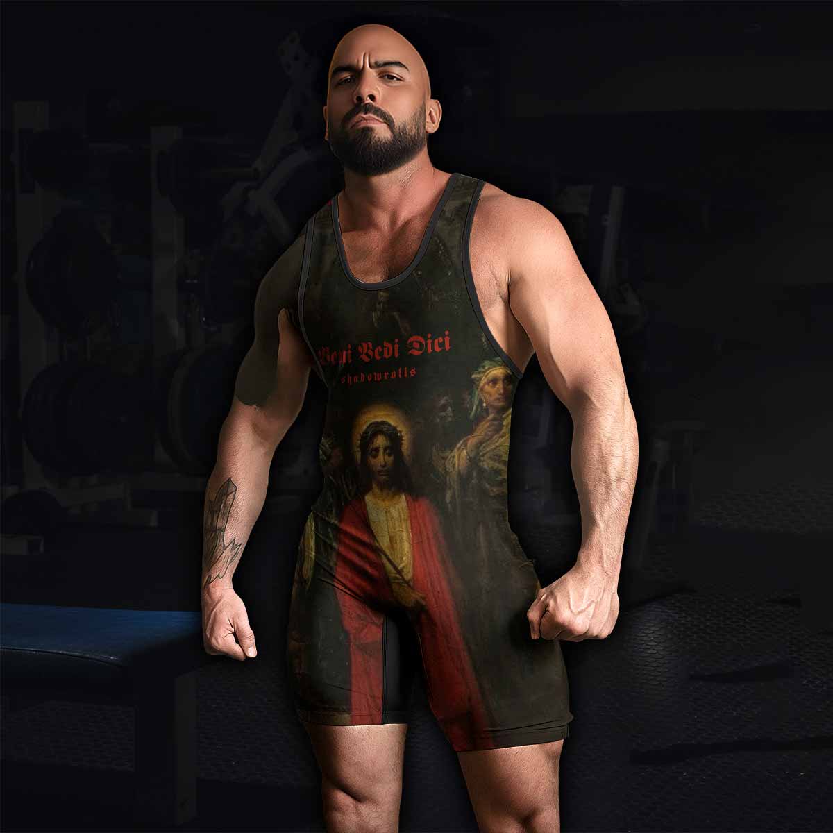 Crimson Messiah Wrestling Singlet - men's lifestyle view