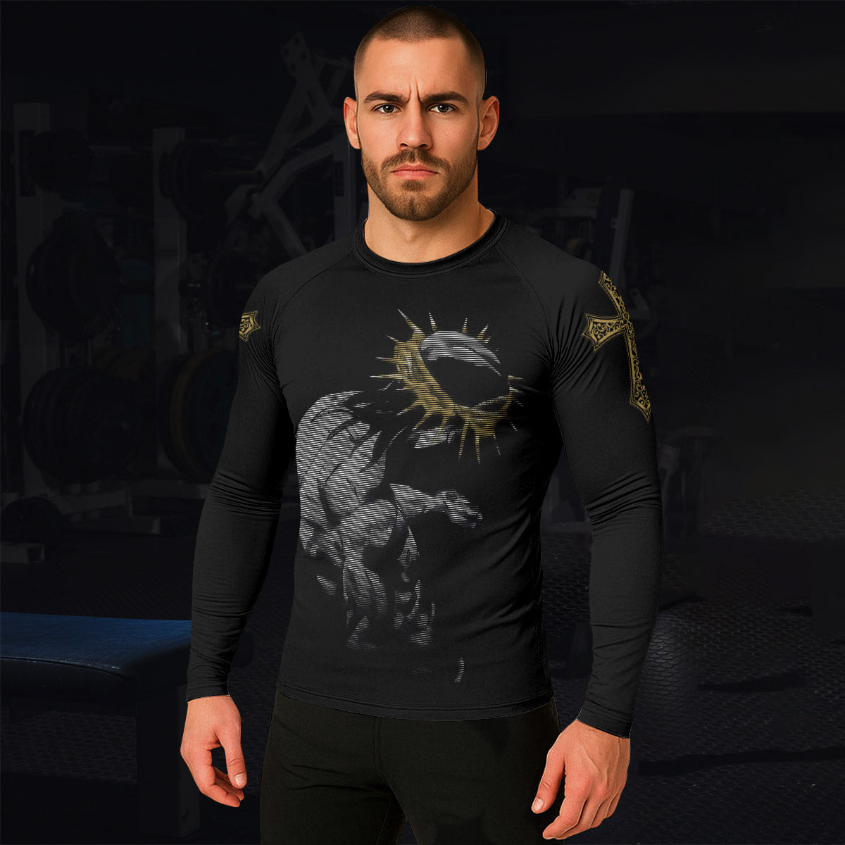 Crown of Thorns Men's Rash Guard Long Sleeve - lifestyle view