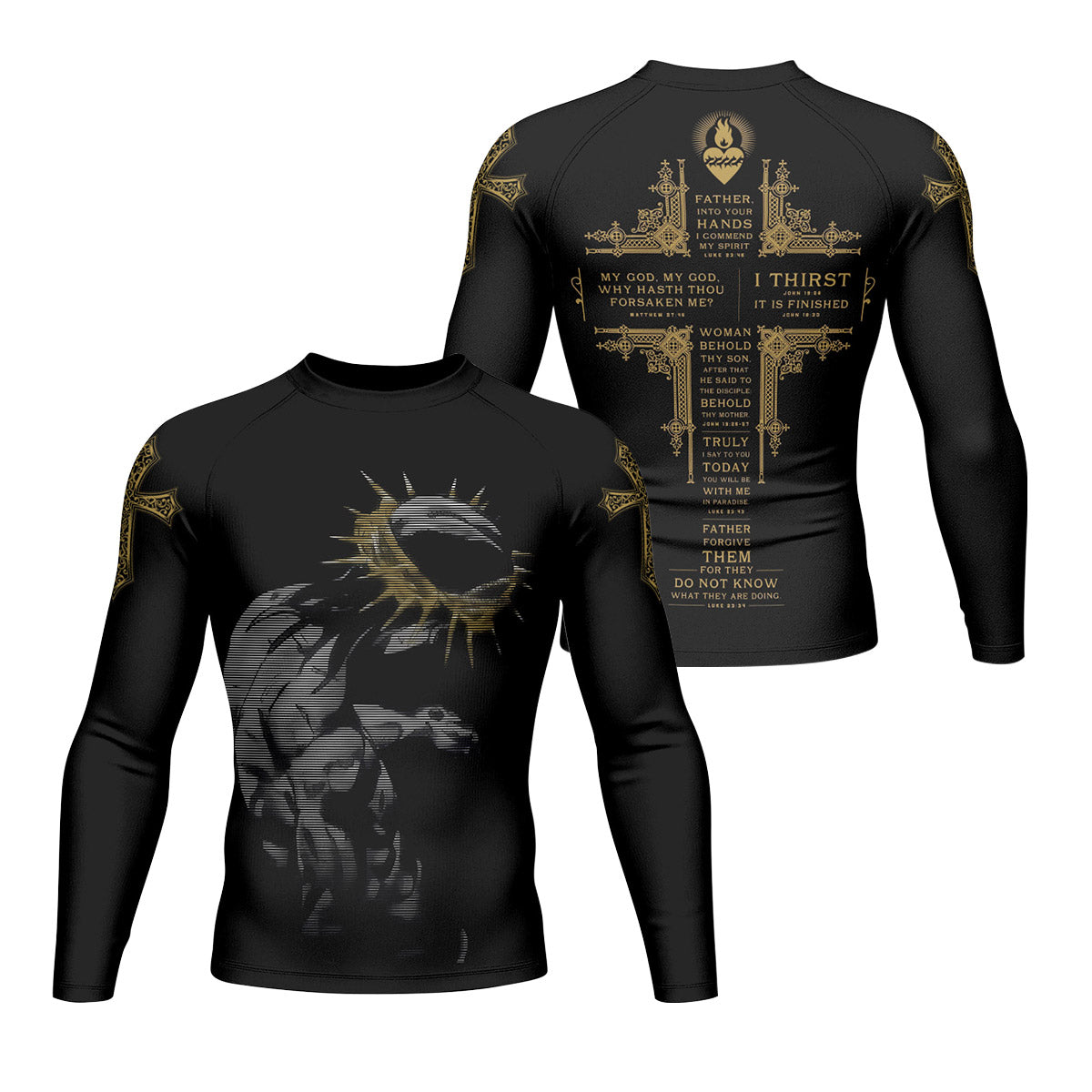 Crown of Thorns Men's Rash Guard Long Sleeve - front and back view