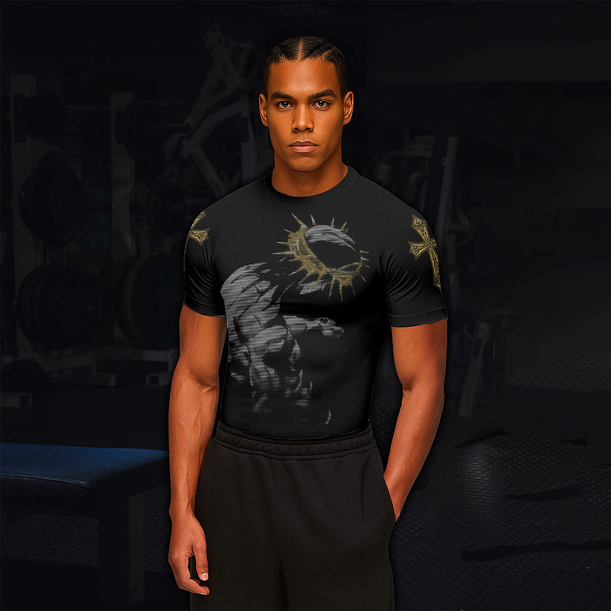 Crown of Thorns Men's Rash Guard Short Sleeve - lifestyle view