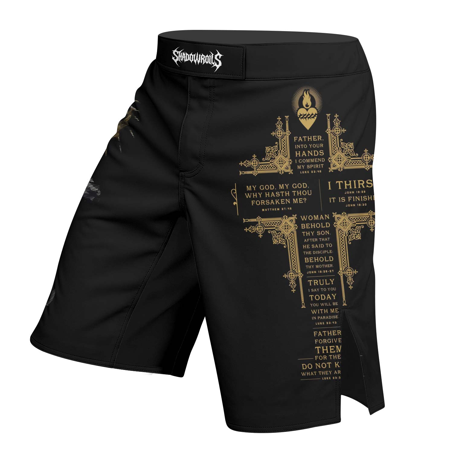 Crown of Thorns Fight Shorts - right side mockup