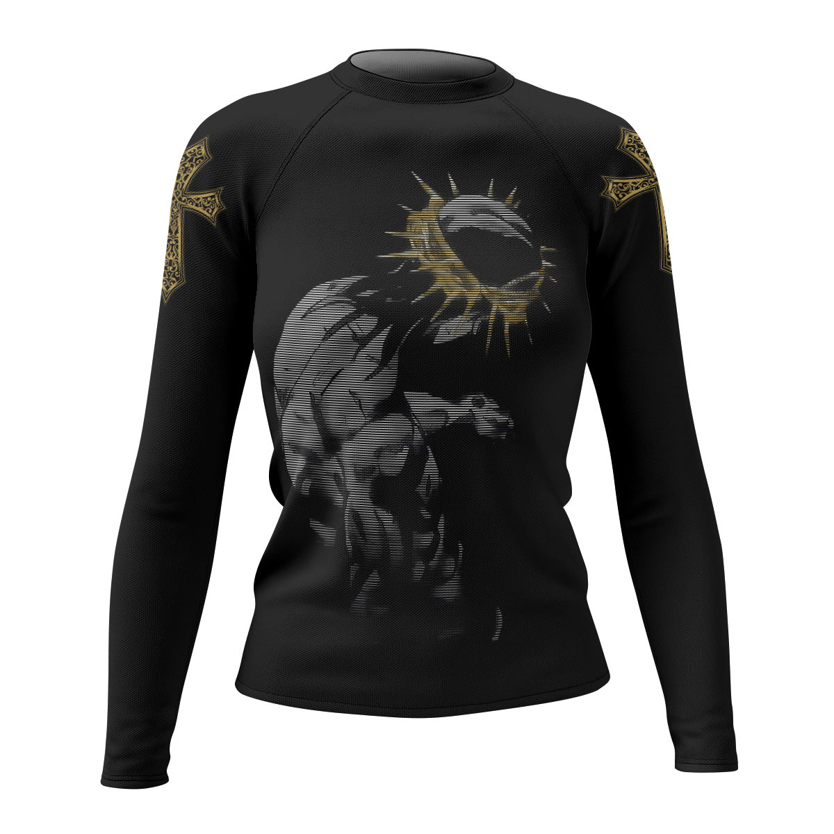 Crown of Thorns Women's Rash Guard Long Sleeve - front view mockup 