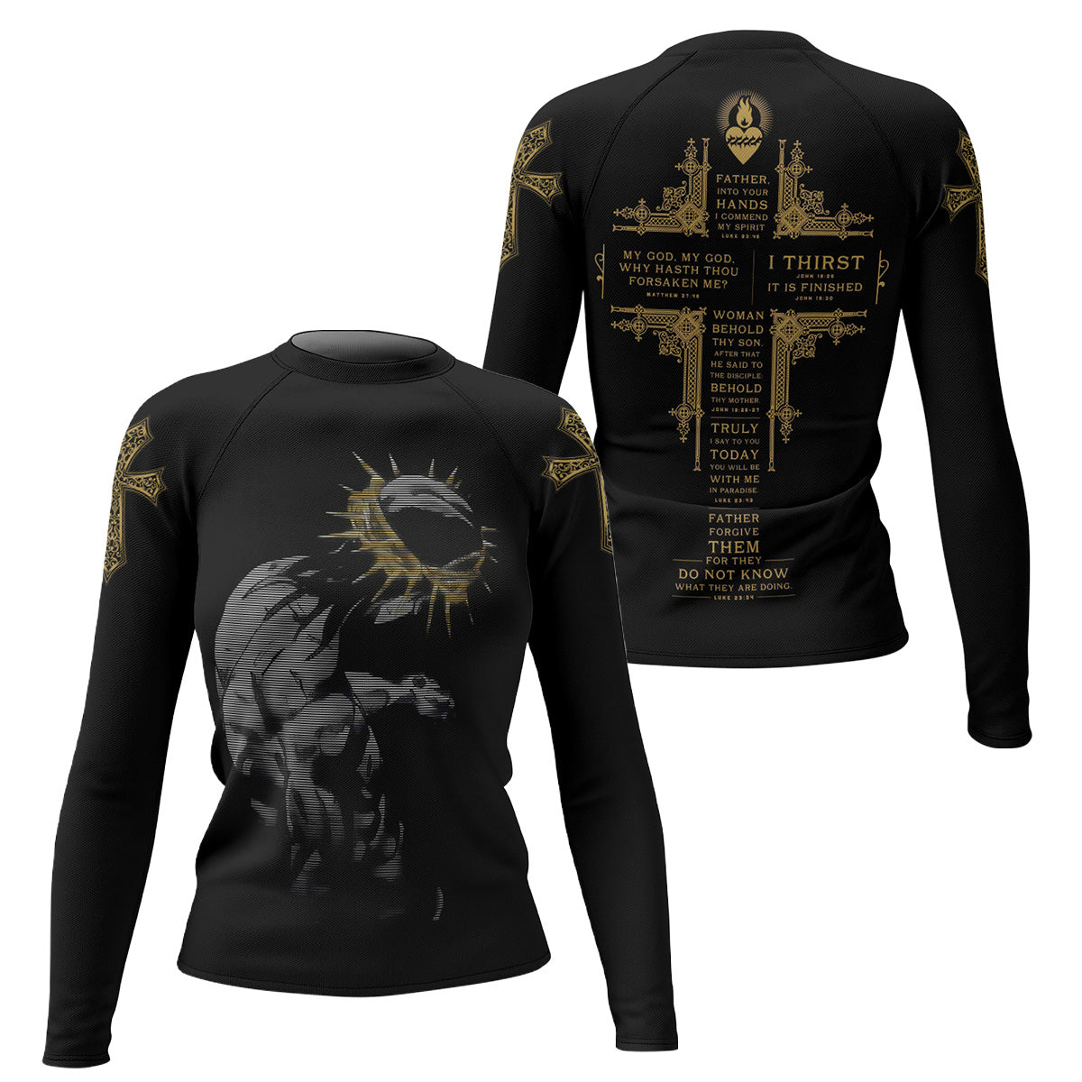 Crown of Thorns Women's Rash Guard Long Sleeve - front and back view