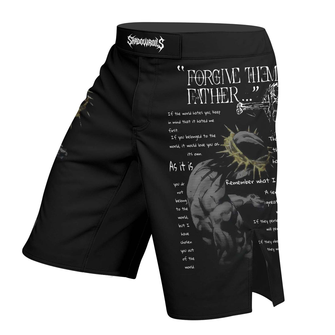 Crown of Vengeance Fight Shorts – right side mockup
