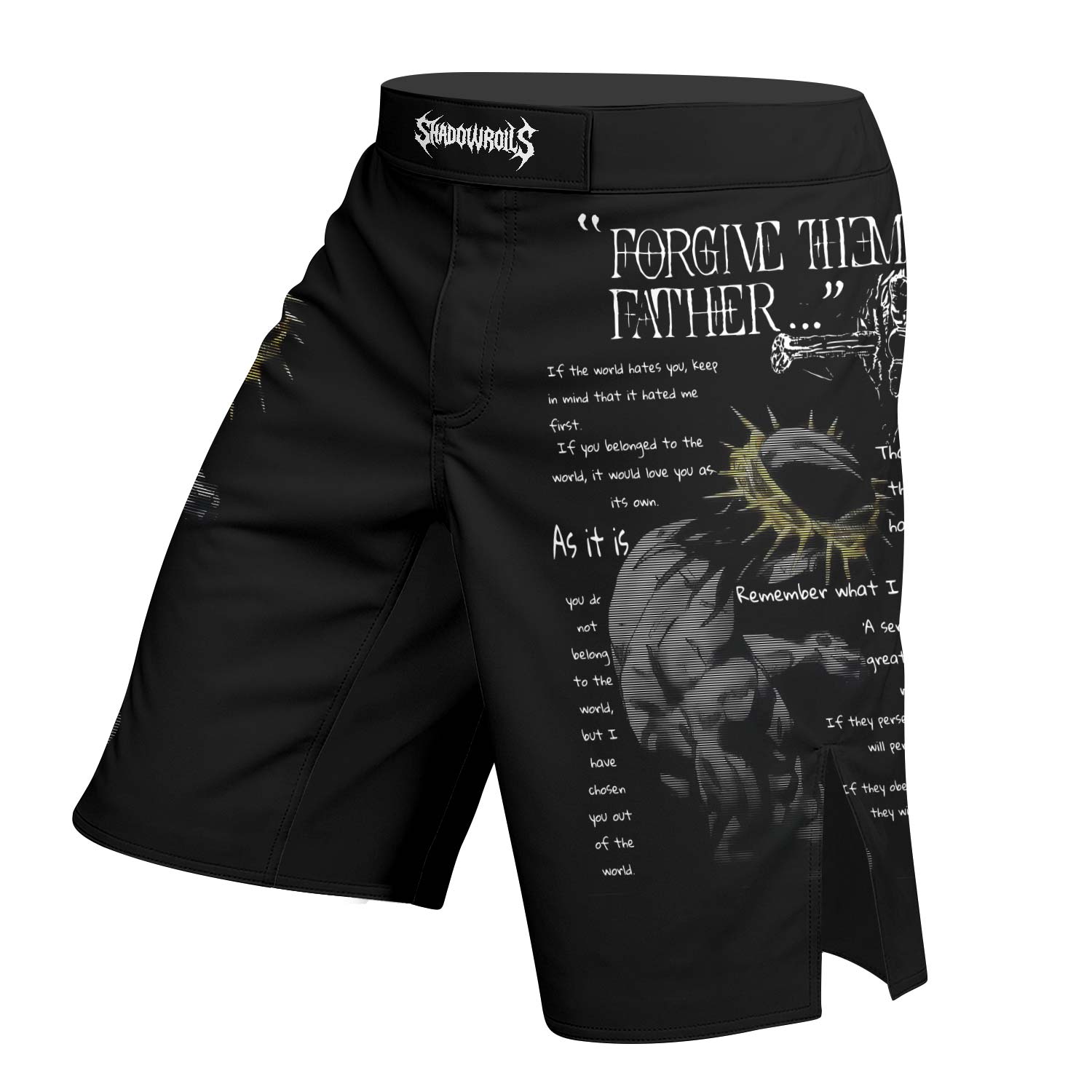 Crown of Vengeance Fight Shorts – left side mockup